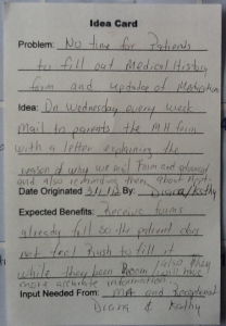 Example Idea Card Idea Card Example: No Time for Patients to Fill Out History ...
