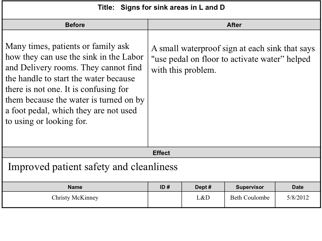 Signs for sink areas in Labor and Delivery