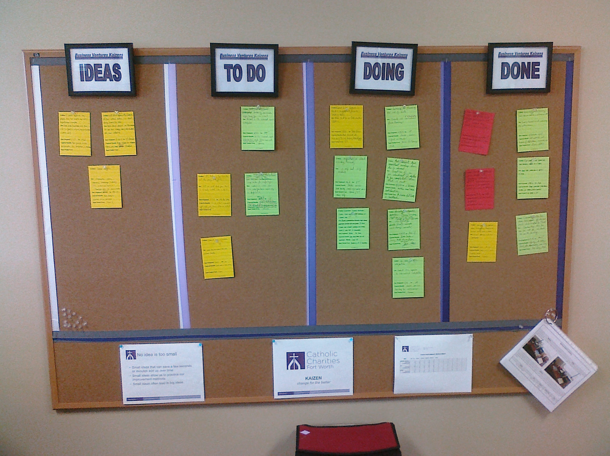 Kaizen Board at Catholic Charities Fort Worth